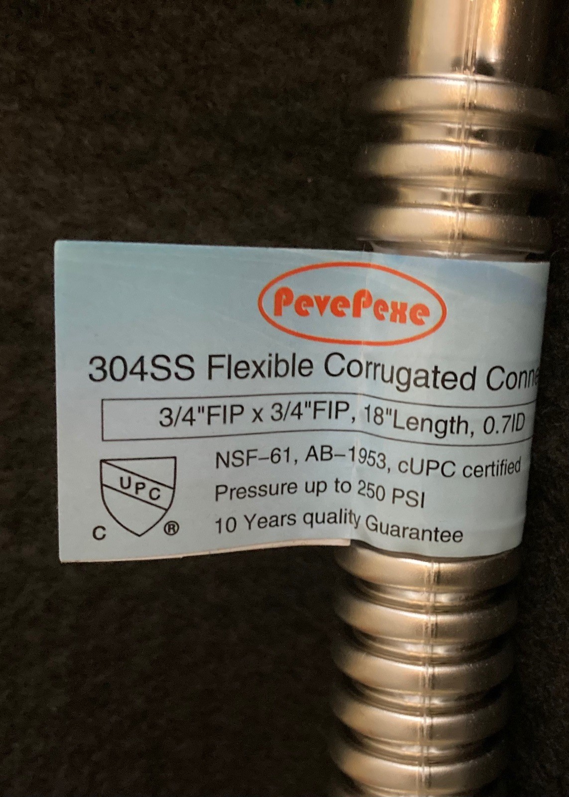 18 inch water heater / softener connector – Stainless Steel – Flexible