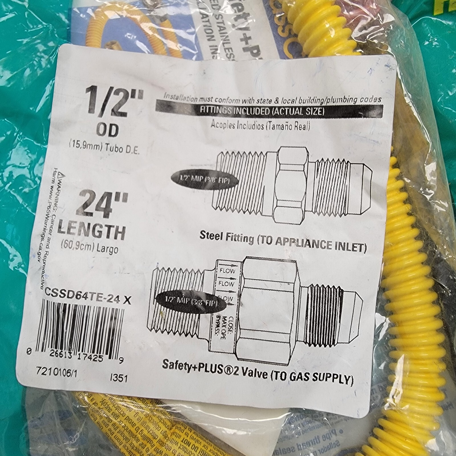 7 Pack – BrassCraft 1/2 in. MIP x 24 in. Gas Connector (1/2 in) CSSD64TE-24 X