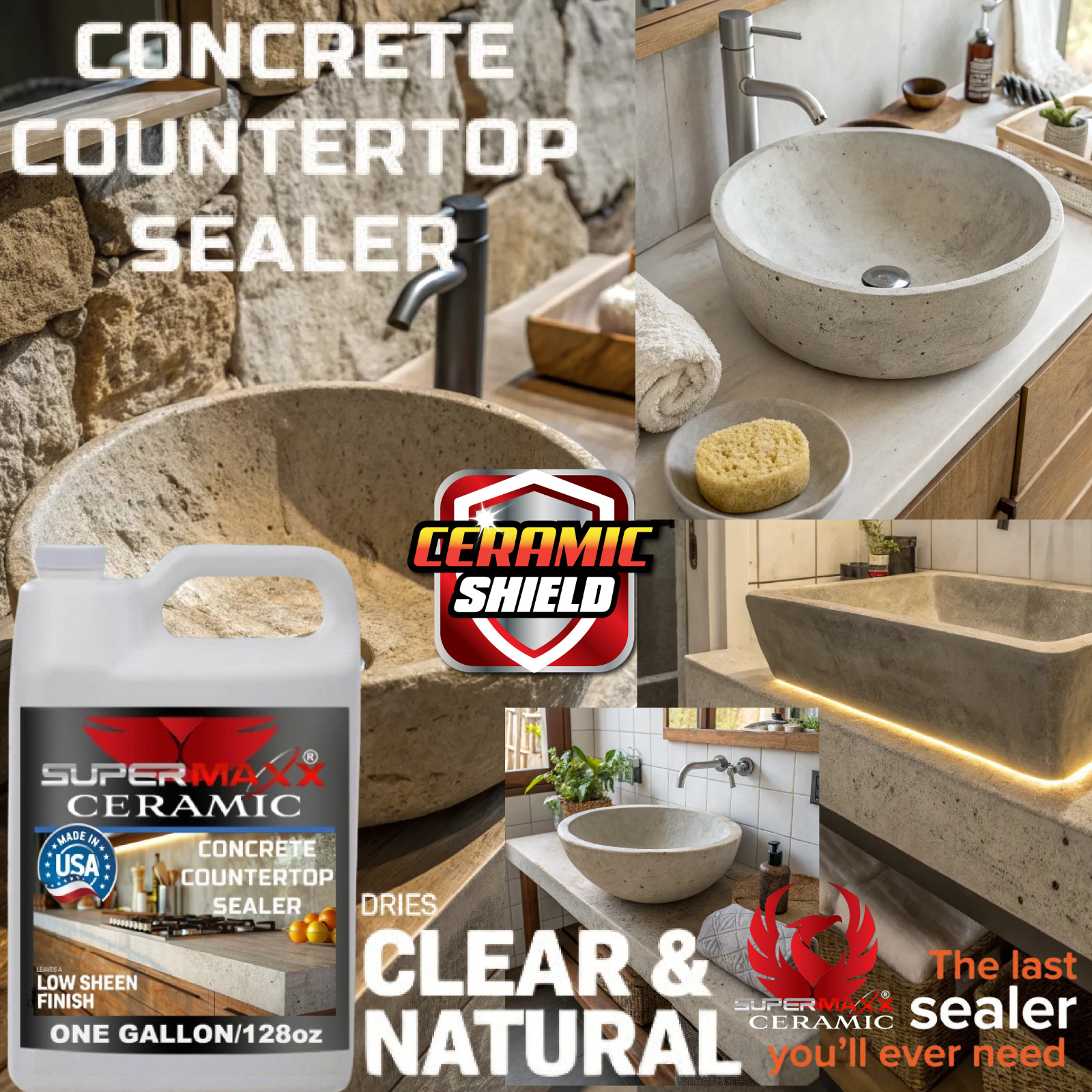 CONCRETE COUNTERTOP CLEAR SEALER ‘ADVANCED CERAMIC/SILOXANE -‘ONE GALLON /128oz