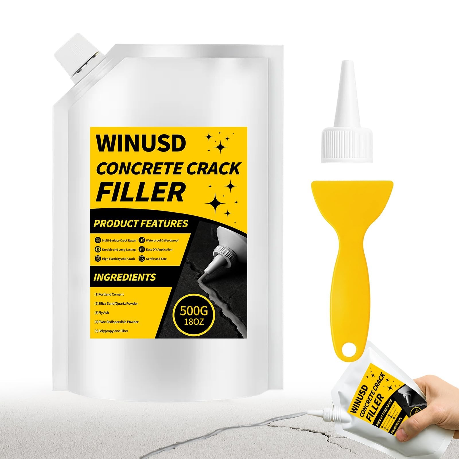 Concrete Crack Filler, 18oz High Elasticity Self Leveling Cement Crack Repair…