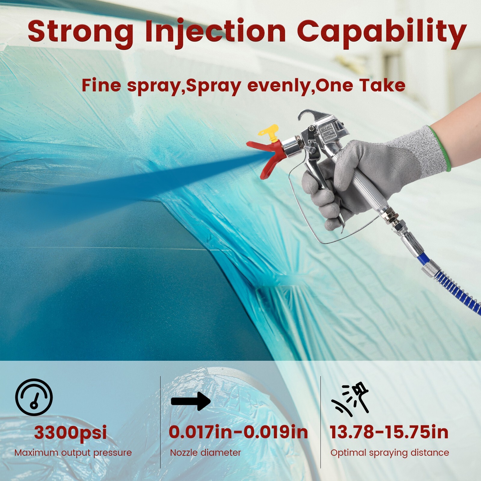 5HP Electric Airless Paint Sprayer High Efficient 3300PSI W/Extension Rod 110V