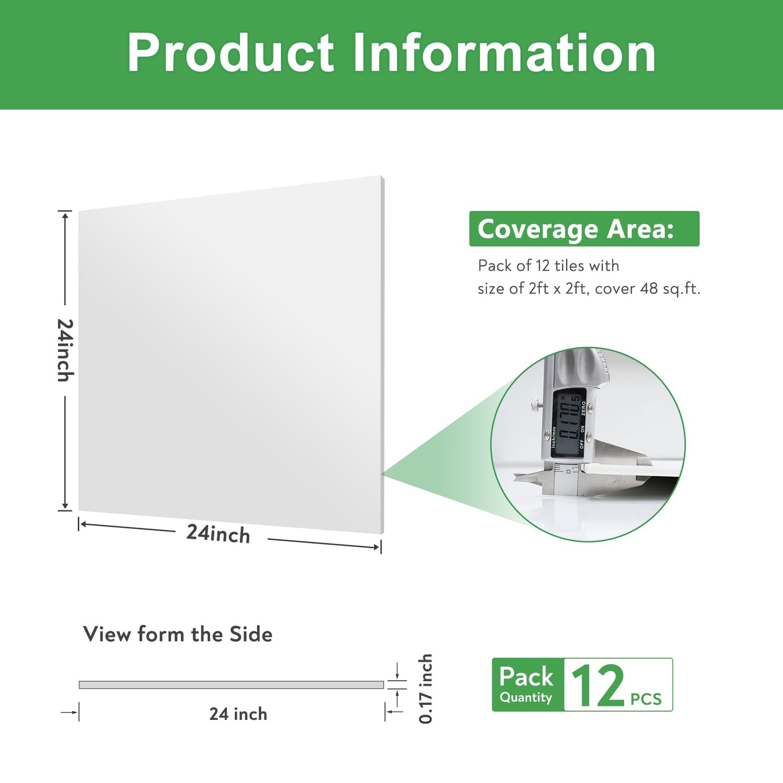 STICKGOO Smooth Drop Ceiling Tiles 2ft x 2ft, PVC 12 Pack of x White
