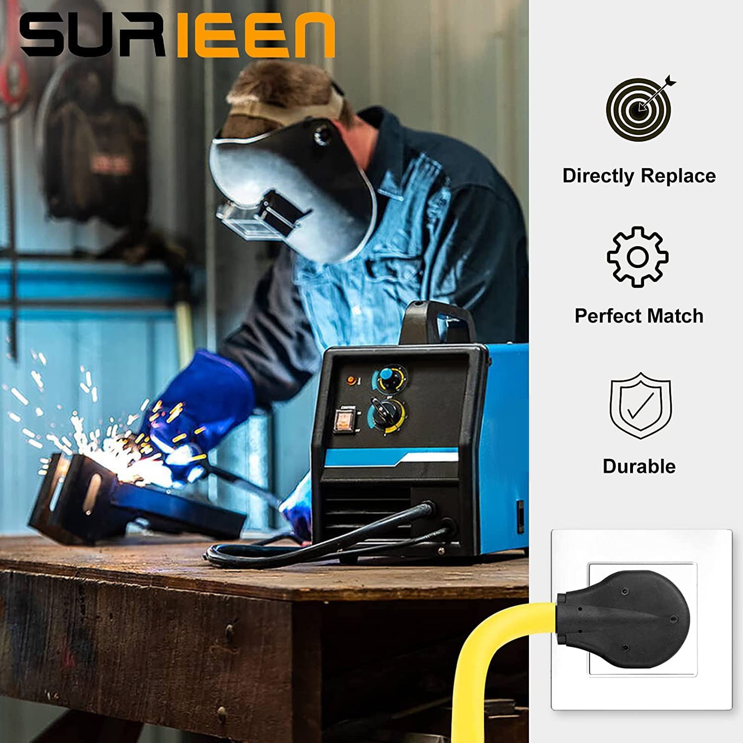 SURIEEN NEMA 10-30P to 6-50R Welder Adapter Cord, 6-50R, Yellow