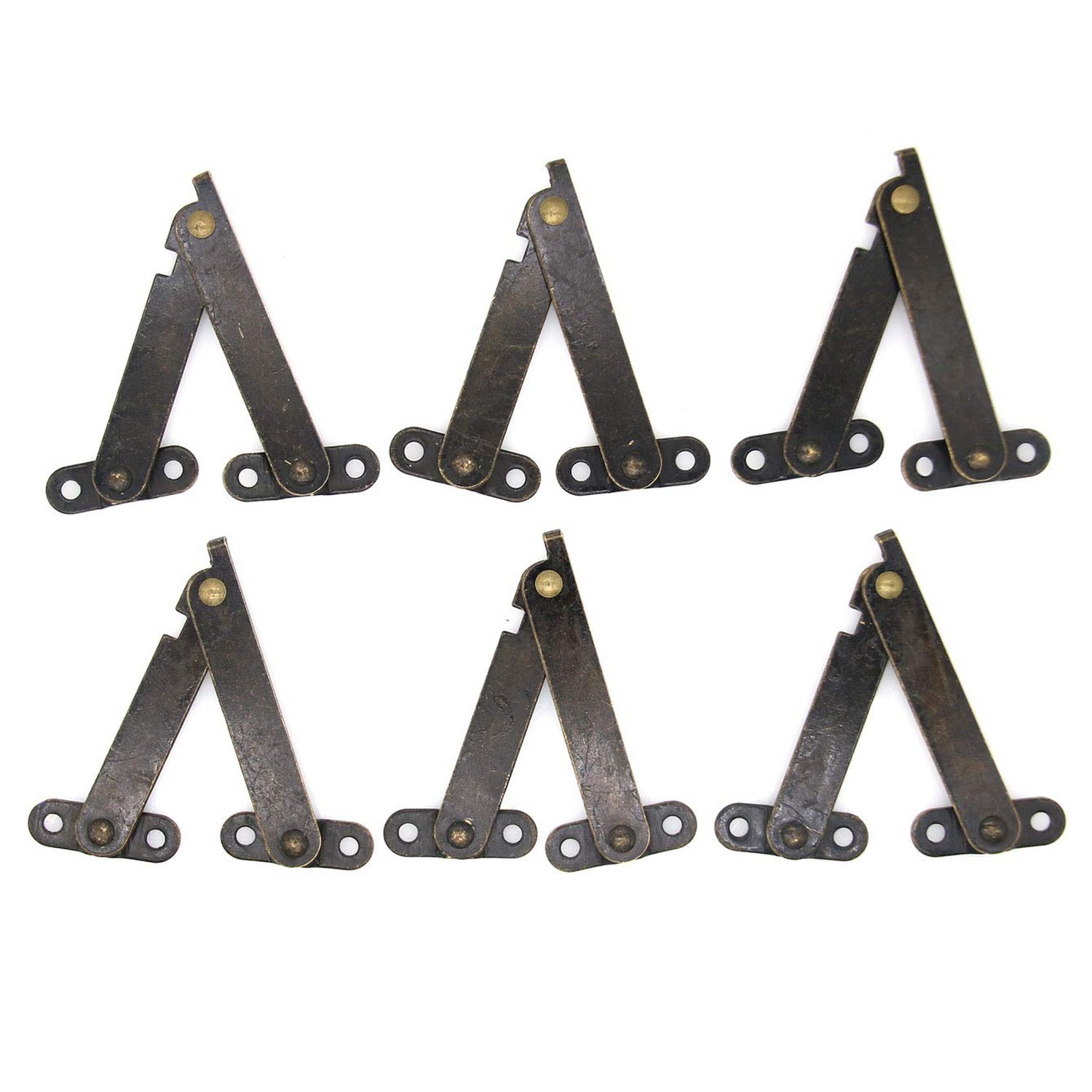 6 PCs Antique Brass Lid Folding Support Hinges – Lid Stay Hinge for Wooden Bo…