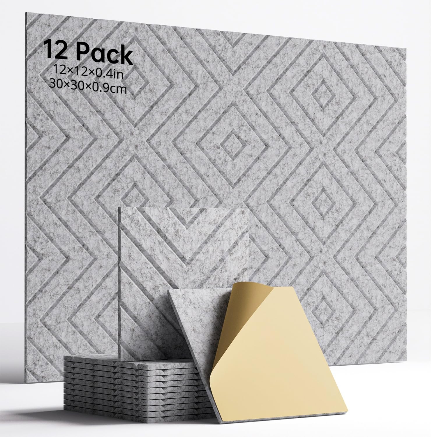 Woovio Sound Proof Foam Panels for Walls, 12 Pack Self-Adhesive 12 Pack, Gray