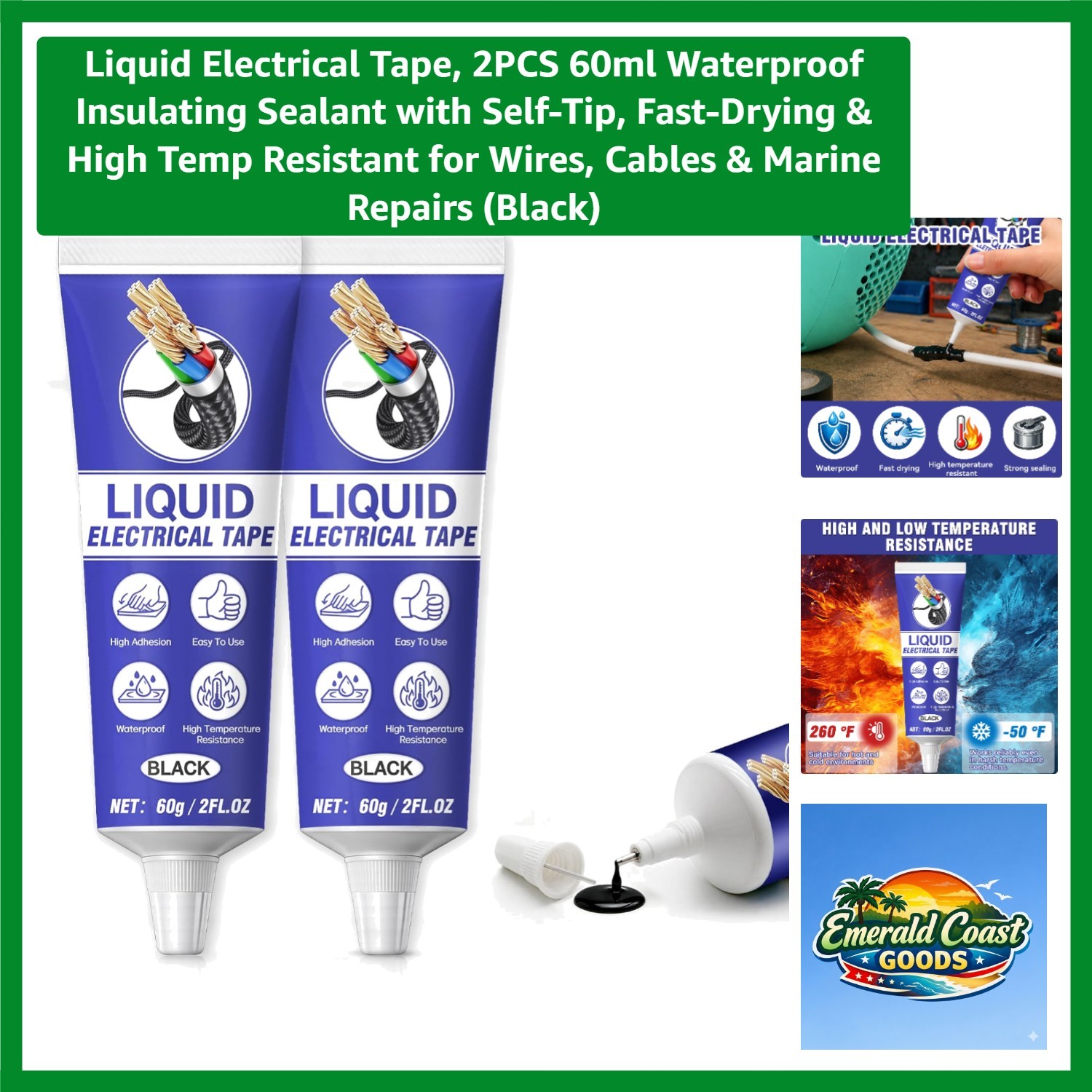 2PCS 60ml Waterproof Insulating Sealant with Self-Tip, Fast-Drying & High Tem…