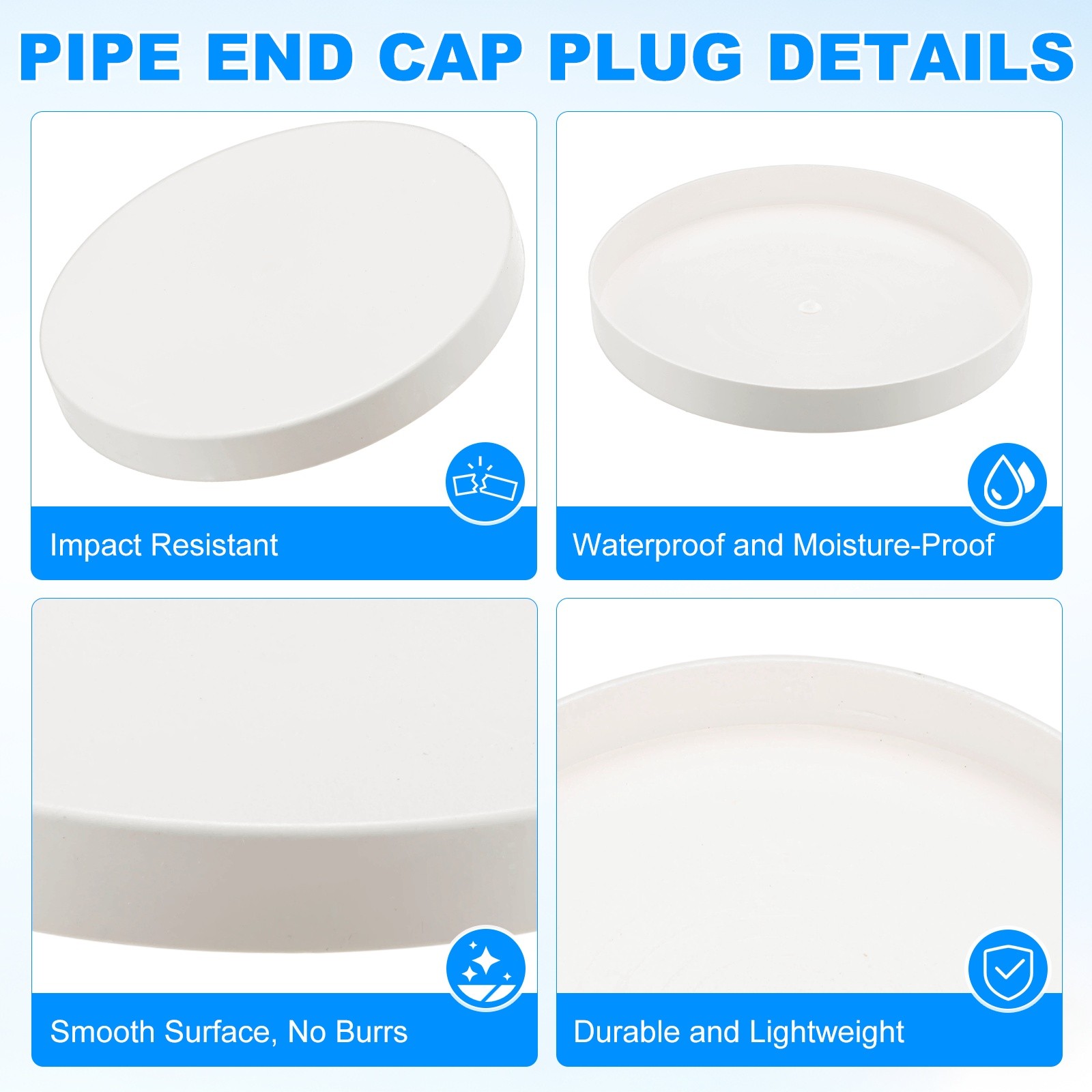 5-Pack PVC Pipe End Cap Plug, 7.9 Inch ID Plug Coupling Pipe Fitting Socket