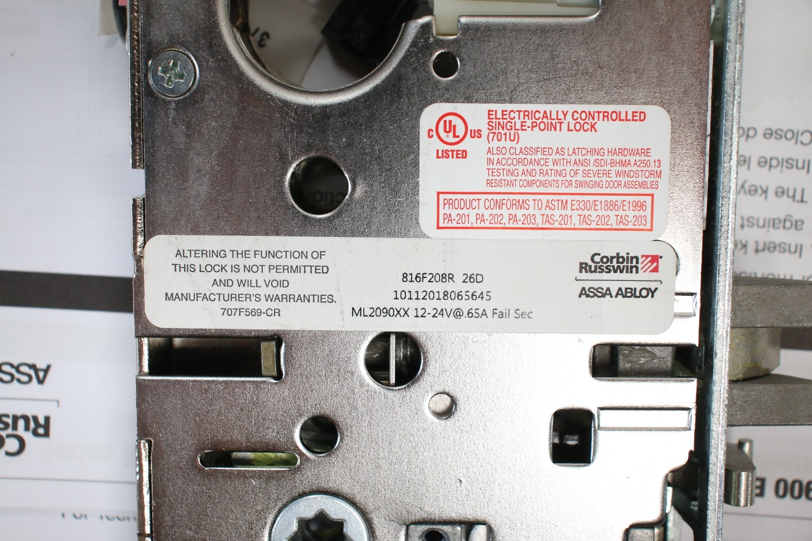 Corbin Russwin Assa Abloy ML20906 LL 626 Electric Lock Mortise