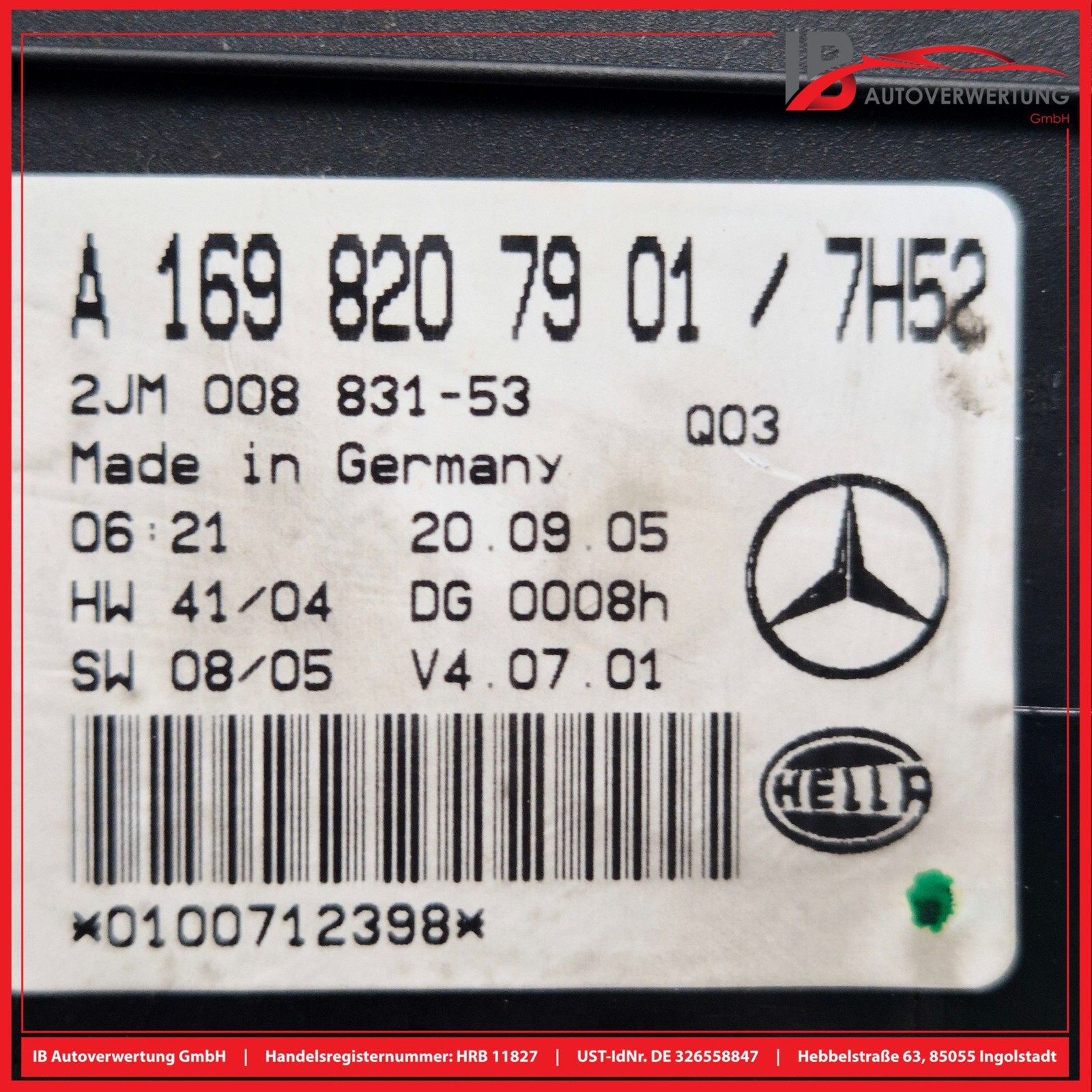 MERCEDES-BENZ A-CLASS W169 A200 Interior Light Sunroof Switch A1698207901