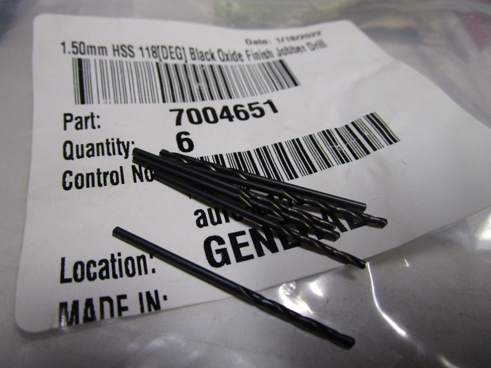 1.50mm HSS 118° Black Oxide Finish Jobber Drill QTY 6