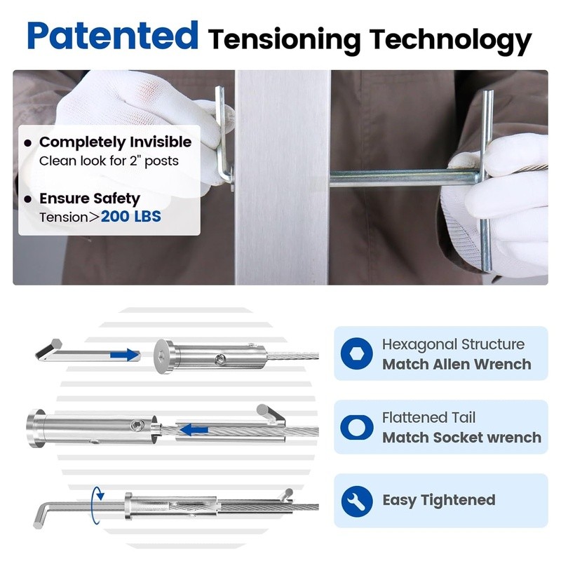 Swageless Invisible Cable Railing Kit 20 Pack T316 Stainless Steel Fittings New