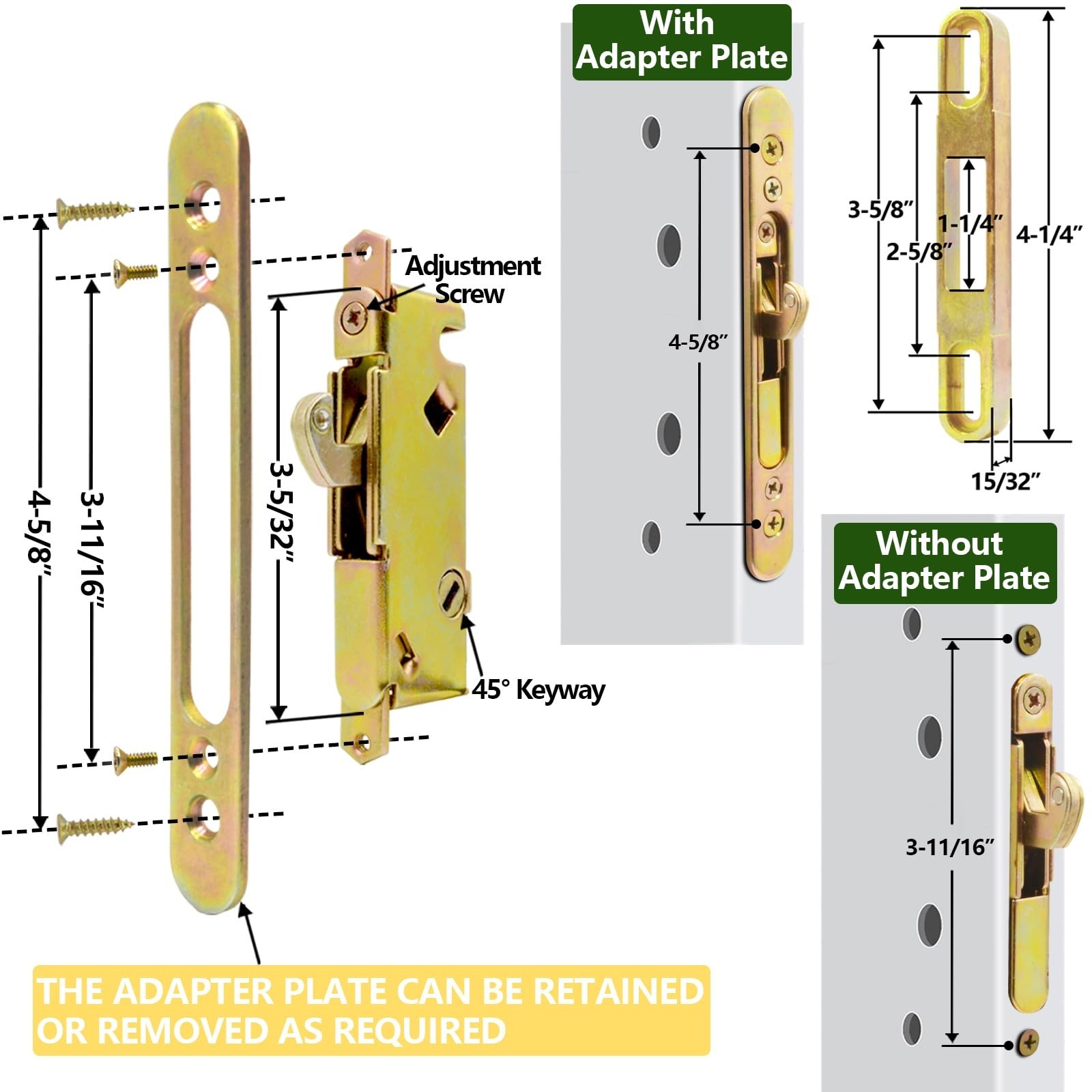 Patio Sliding Glass Door Handle with Mortise Lock 45° Keyway, Non-keyed Oak