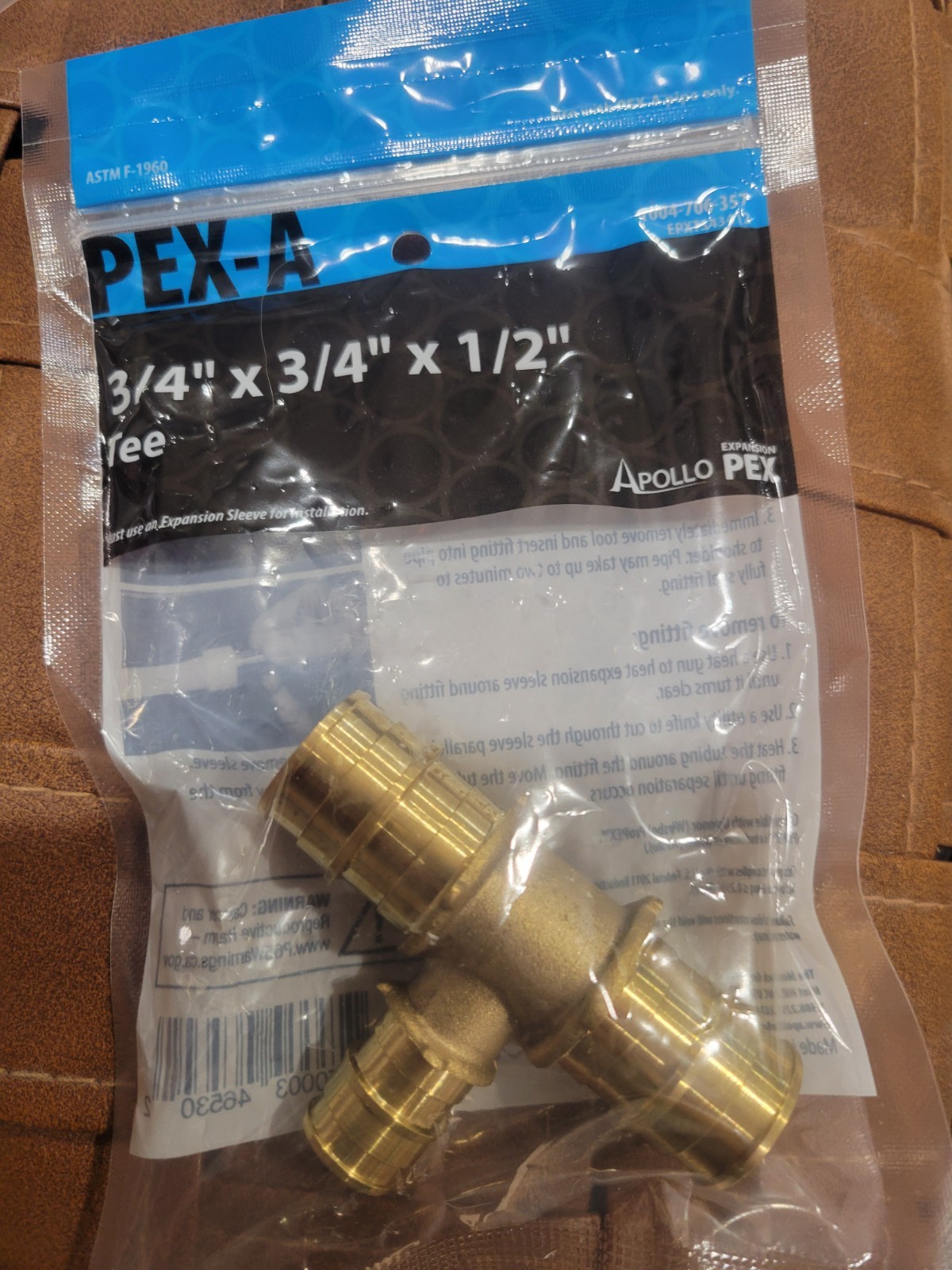 (10) Apollo EPXT343412 Brass PEX-A Barb Reducing Tee, 3/4″ x 3/4″ x 1/2″