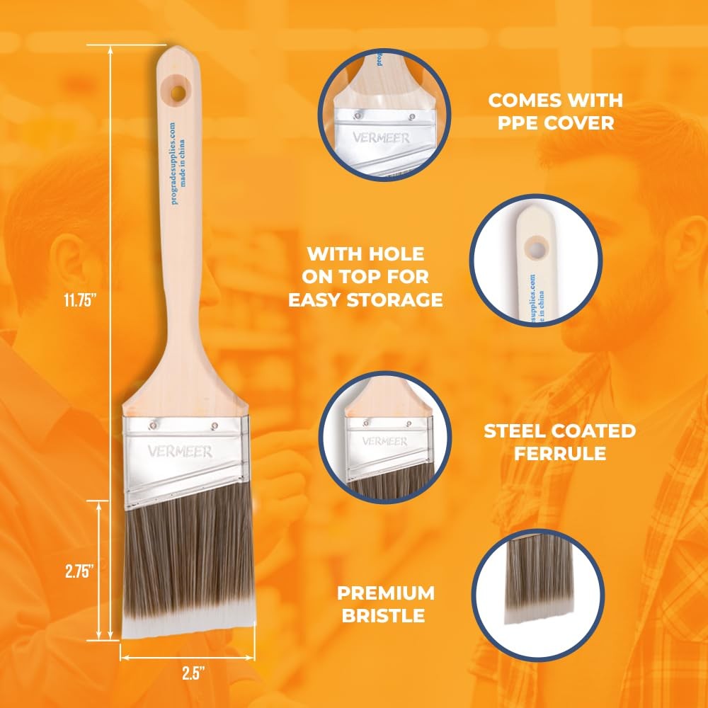 Vermeer Paint Brushes – 3-Pack – 2.5″ Angle Sash Stash 3-pk, Brown