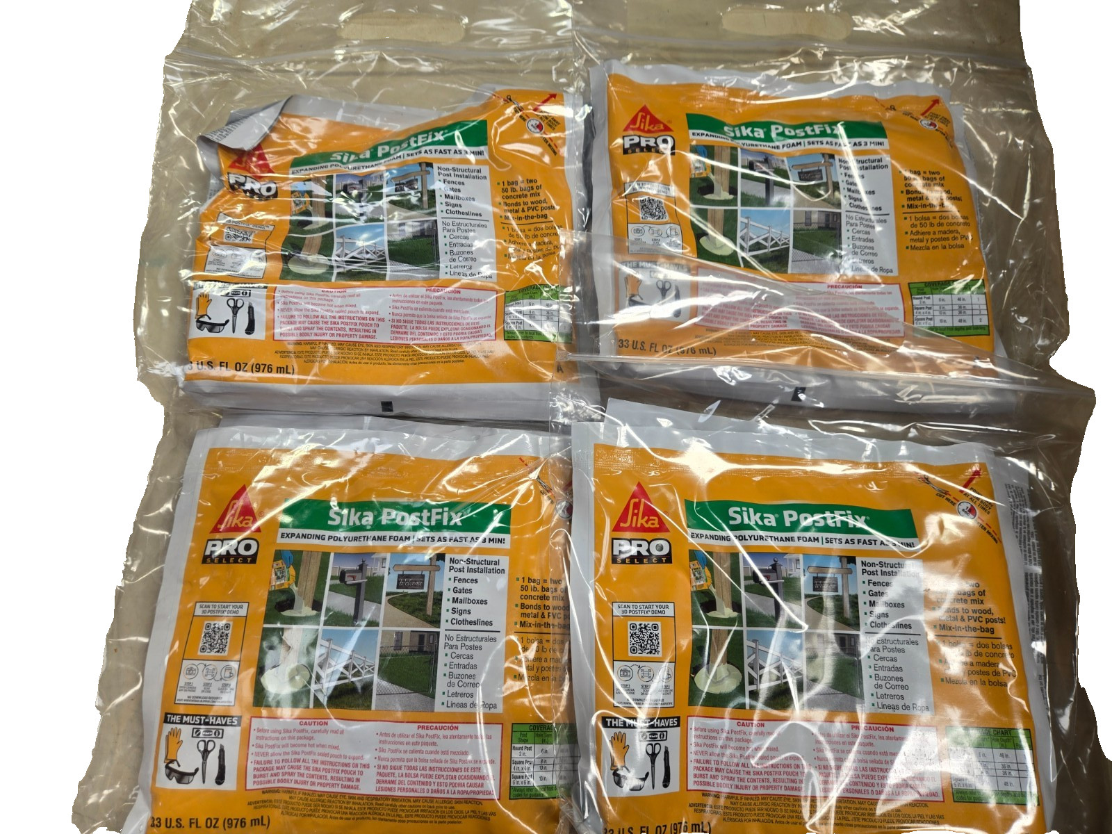 Lot of 4 Sika Postfix Fence Post Mix, Mix-in-The-Bag Expanding Foam Supporting