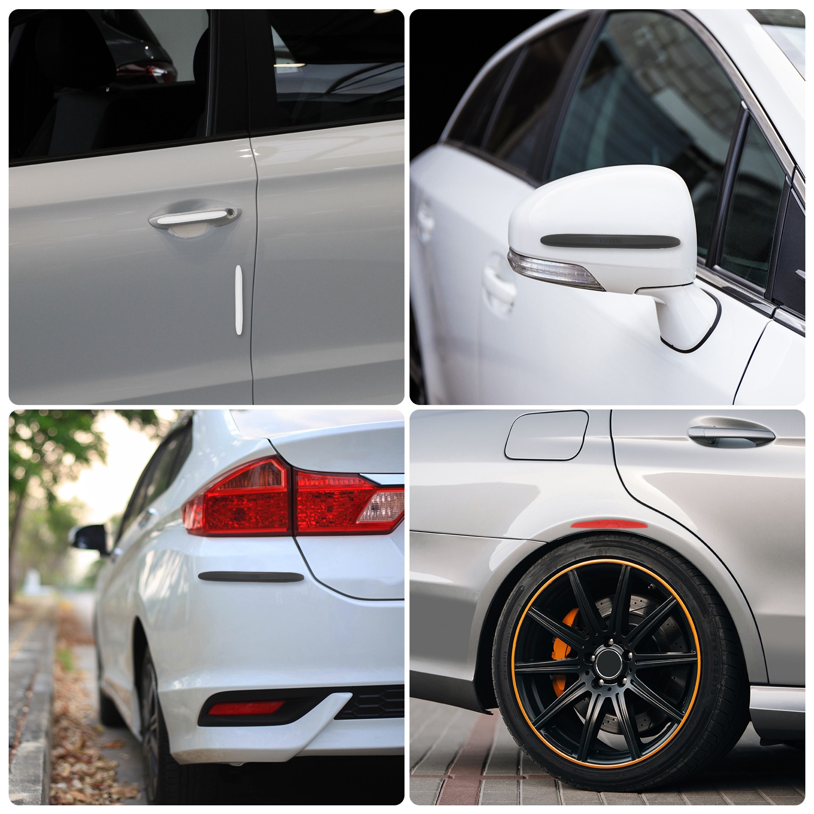 4pcs Car Door Edge Guards Protectors Silicone Side Doors Edge Trim Strip, White