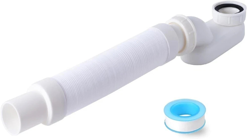 Cinsda Bathtub Shower Drain Pipe, Low Profile Flat 1 1/2 P 1.5 inches, White