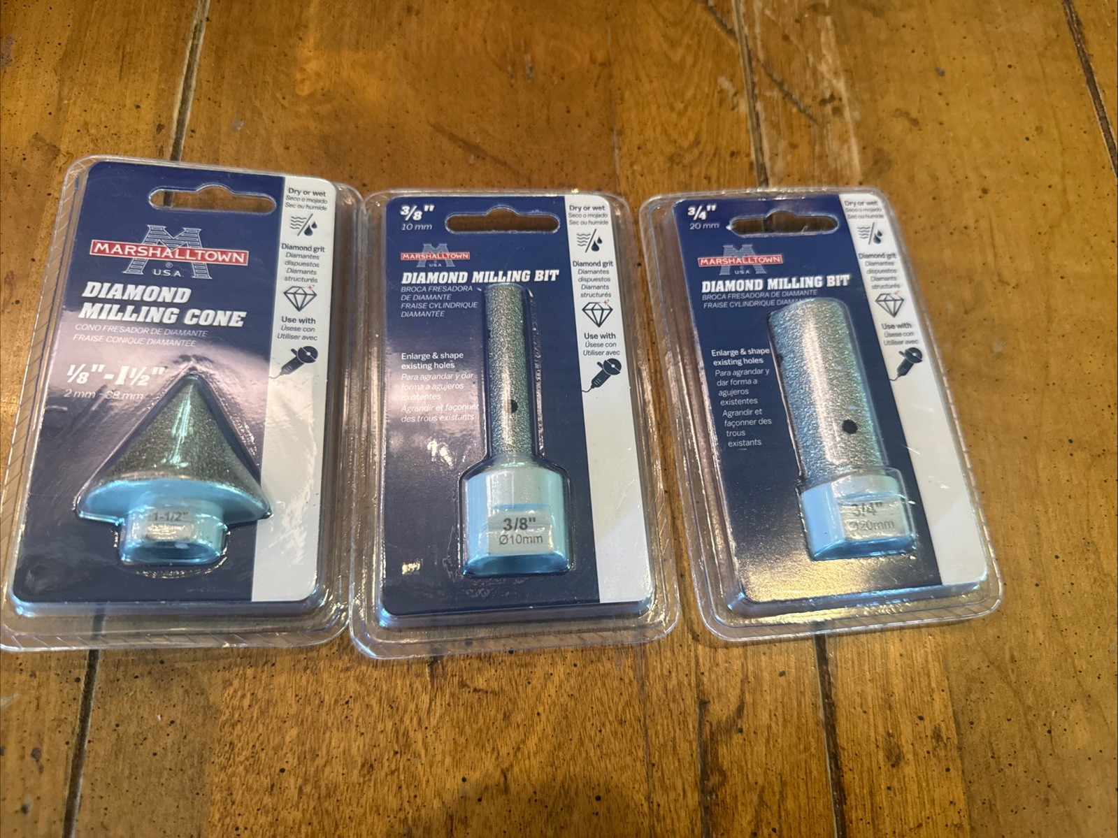 MARSHALLTOWN Made In USA 3/8 3/4 Inch Wet Or Dry Diamond Milling Bit + Cone Lot