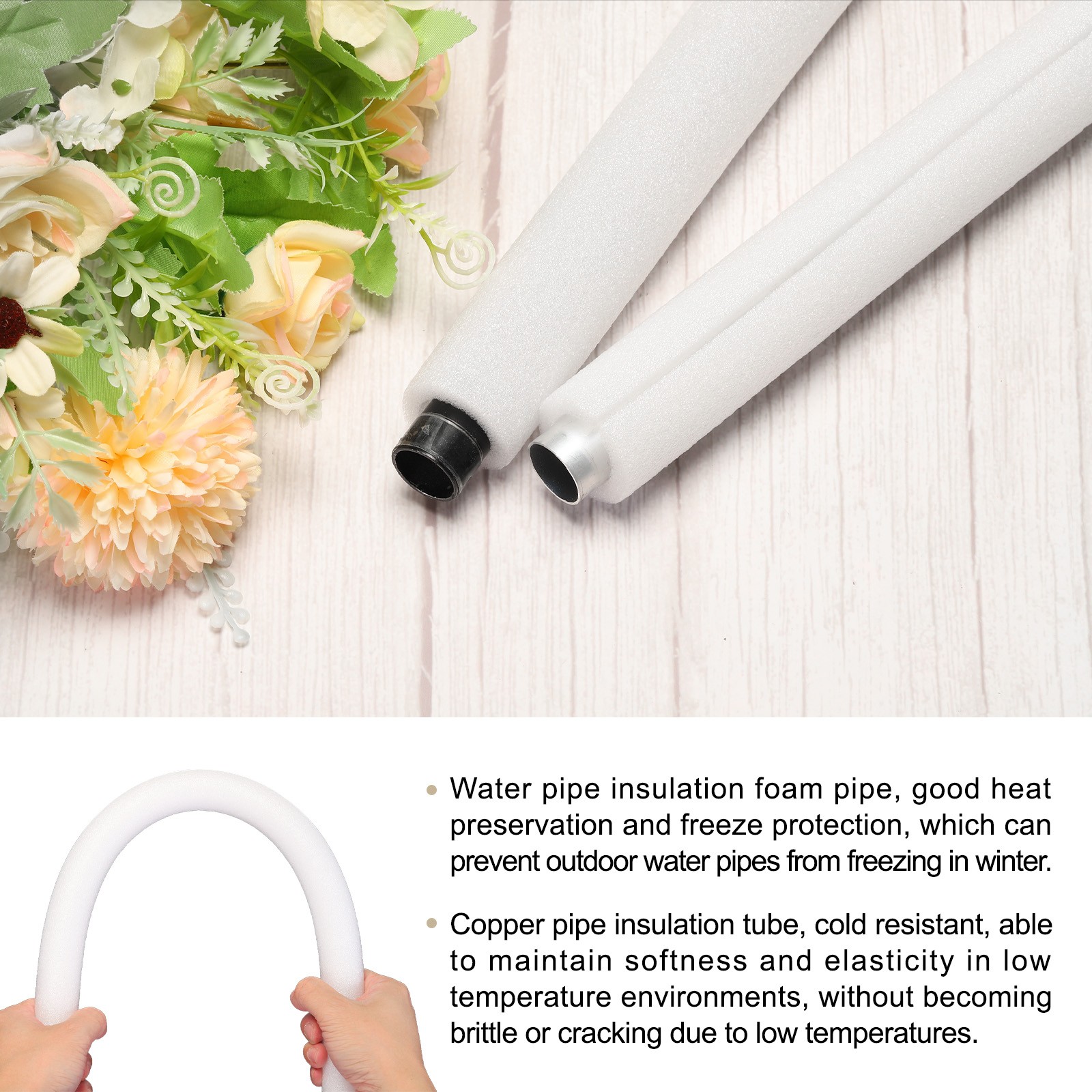 2pcs Pipe Insulation Foam Tube 3/4″ ID x 1-9/16″ OD 3ft Heat Preservation White