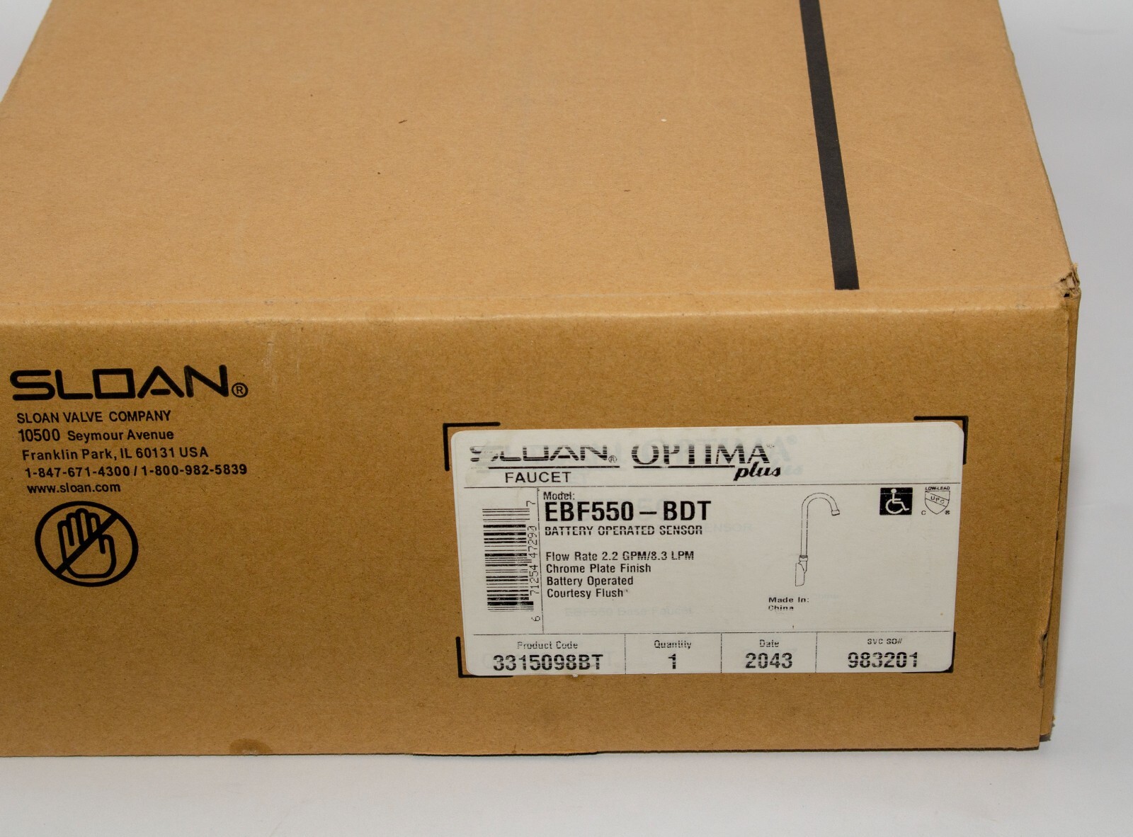 Sloan Optima® EBF550-BDT Battery-Powered Wall Mount Sensor Faucet (3315098BT)