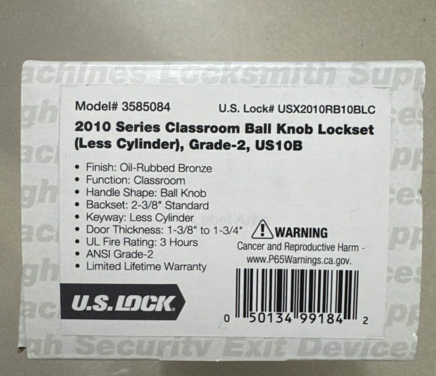 U.S.Lock 2010 series classroom ball knob lockset (less cylinder) Grade 2