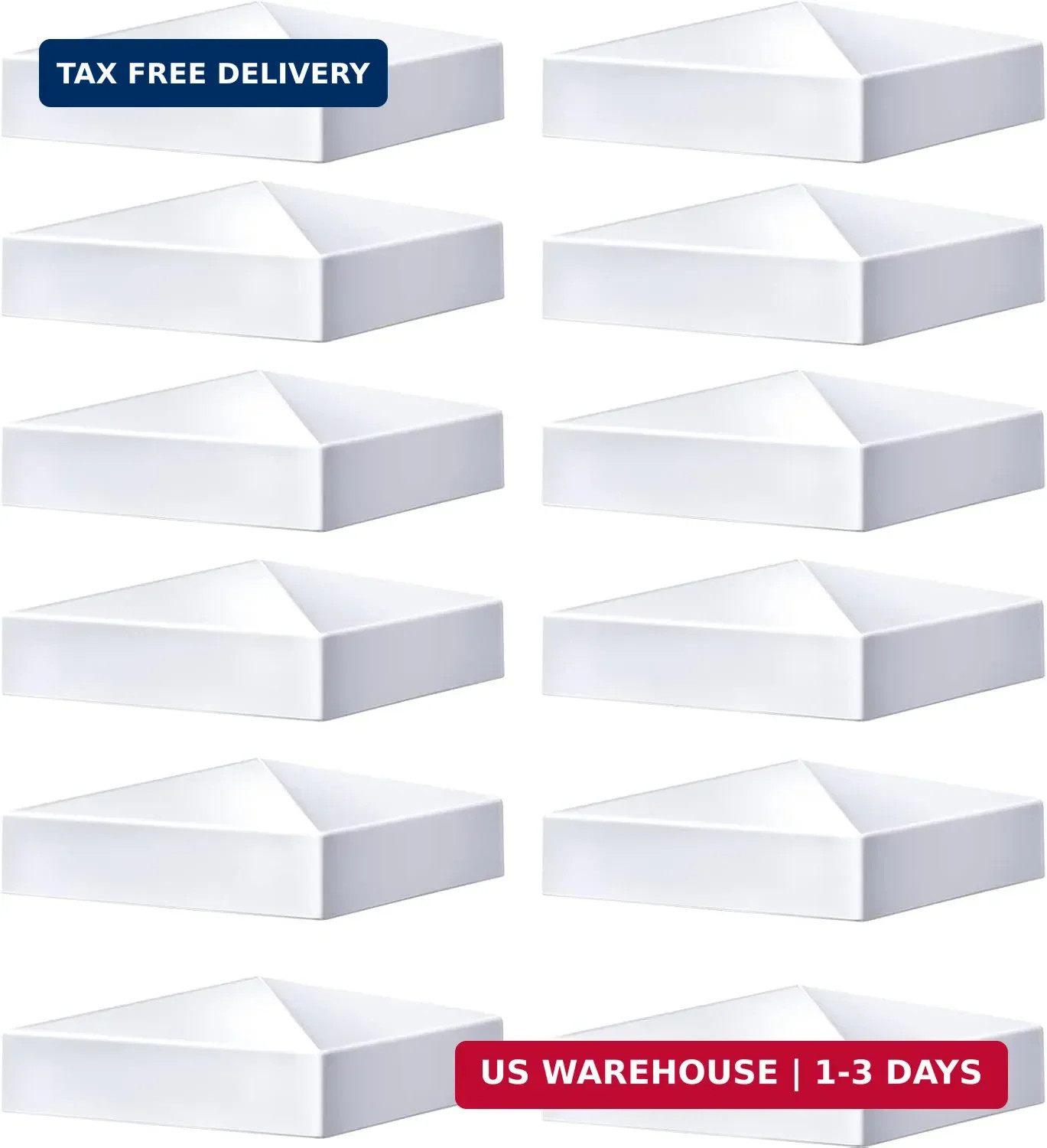 Taiyin 12 Pcs Pyramid White PVC Vinyl Post Top Caps, Fence and Deck Post Caps fo