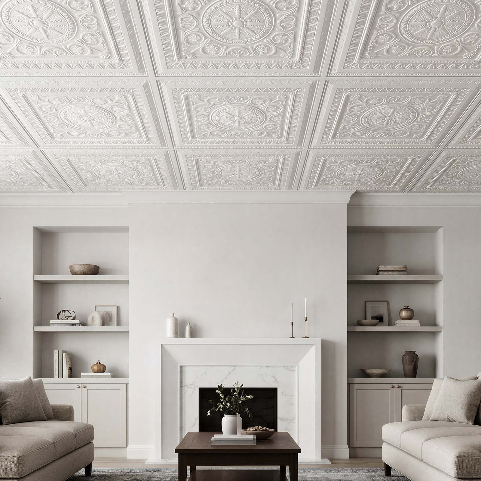 Uimoso 24 x 24 in PVC Ceiling Tiles, 12-Pack, 3D Geometric Design for Interiors