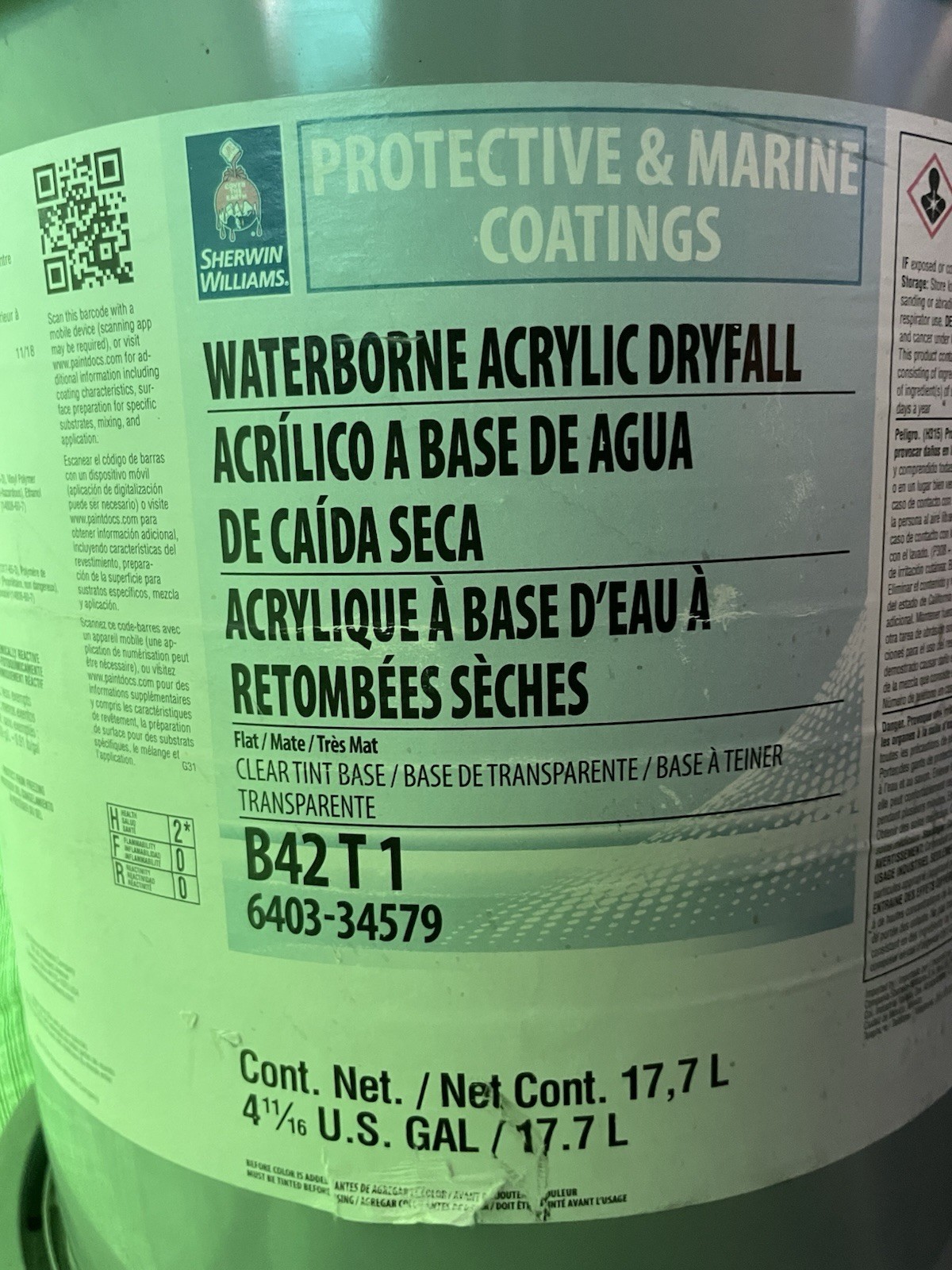 Sherwin Williams Waterborne Acrylic Dryfall Paint 4 11/16 Gallon Clear Tint Base