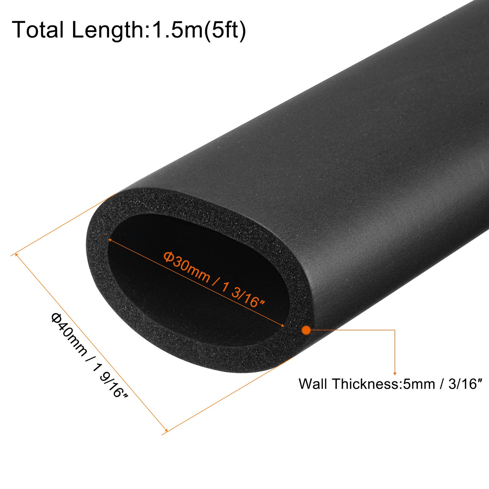 Foam Grip Tubing Handle Grips 30mm ID 5mm Wall Thick 5ft Black
