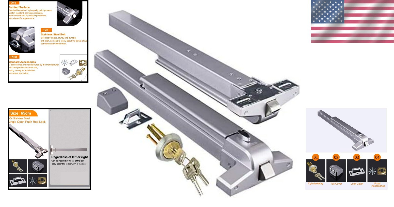 Commercial Door Push Bar with Key Lock – Emergency Safety Device, Easy Install