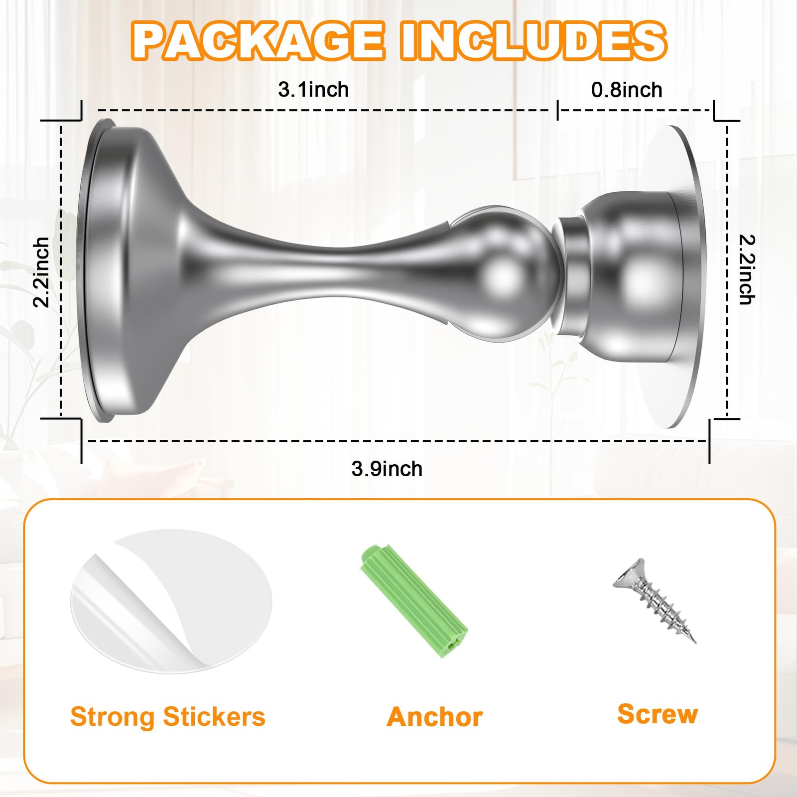 Crosize Magnetic Door Stoppers 2 Pack, Stainless Steel 2 Silver