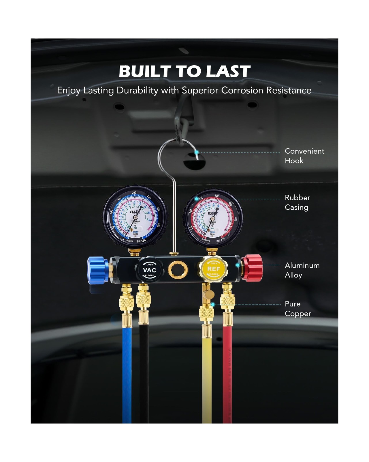 Orion Motor Tech 4 Way AC Gauge Set for R410a R22 R134a Refrigerant, 4 Valve …