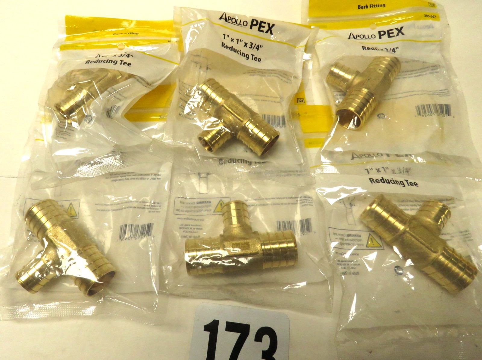 6X Apollo Valves APXT1134 Tube Tee 1 x 1 x 3/4 in, PEX + 6 APXC11 1 X 1 Coupling