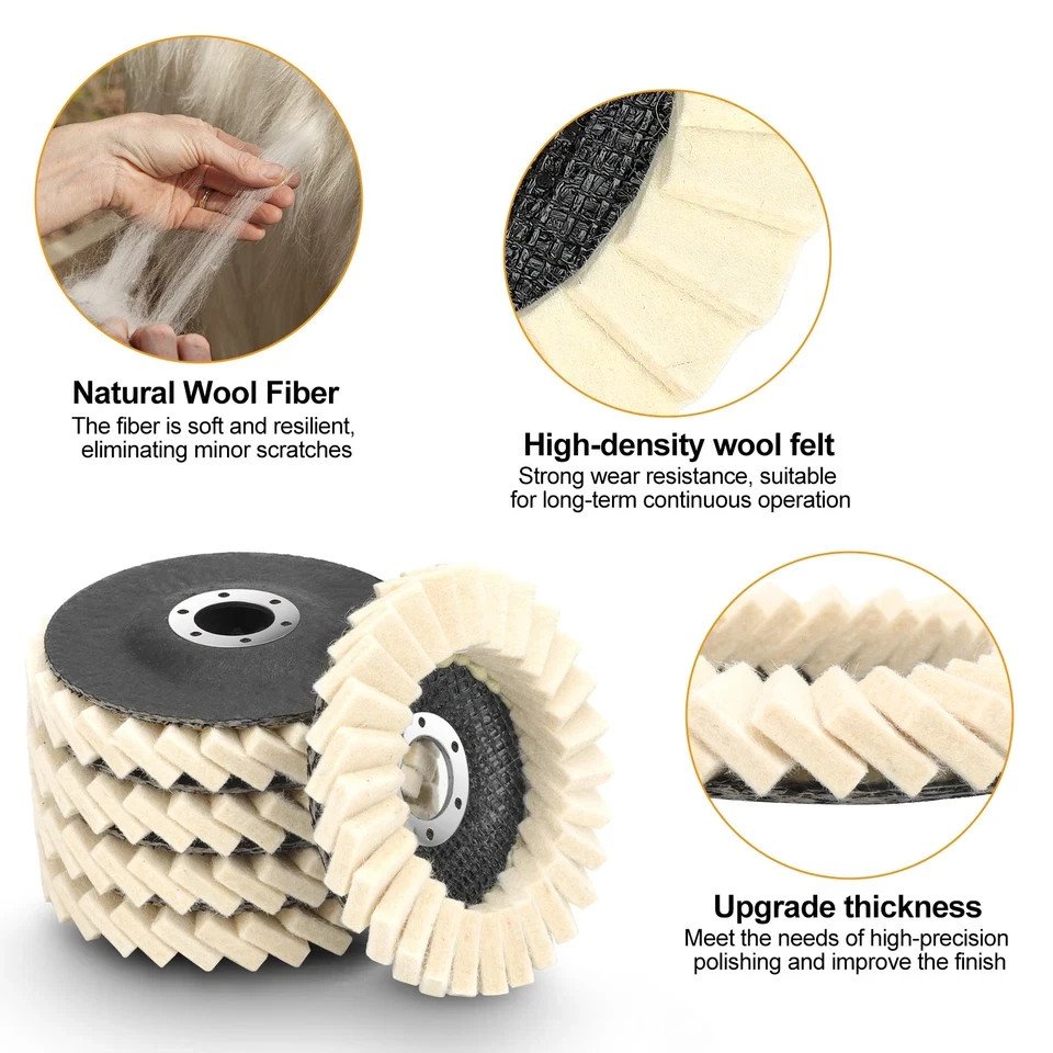15pcs 4.5″ Wool Polishing Wheels Buffer Pads Flap Felt Polishing Finishing Disc