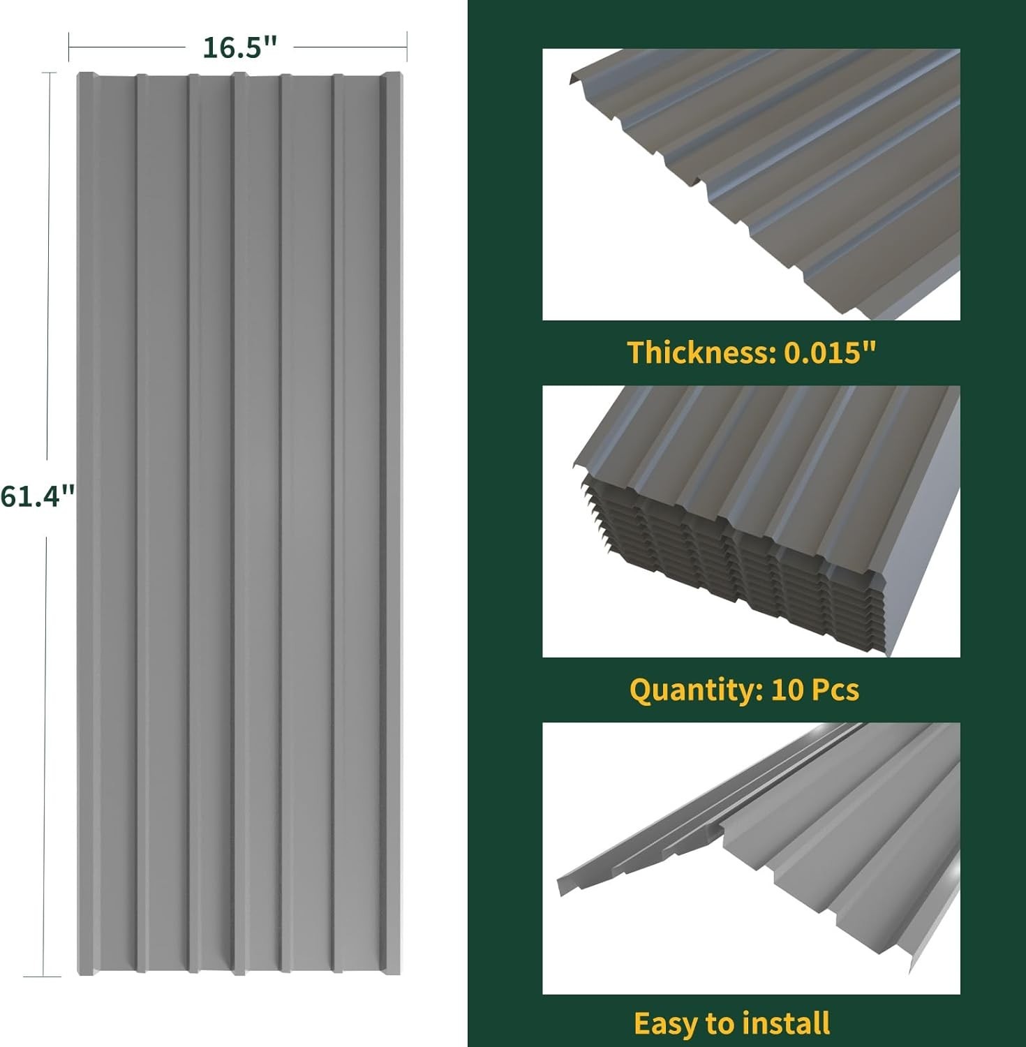 Durable 10pc 5ft Corrugated Metal Roofing Panels Galvanized Steel for Outdoor