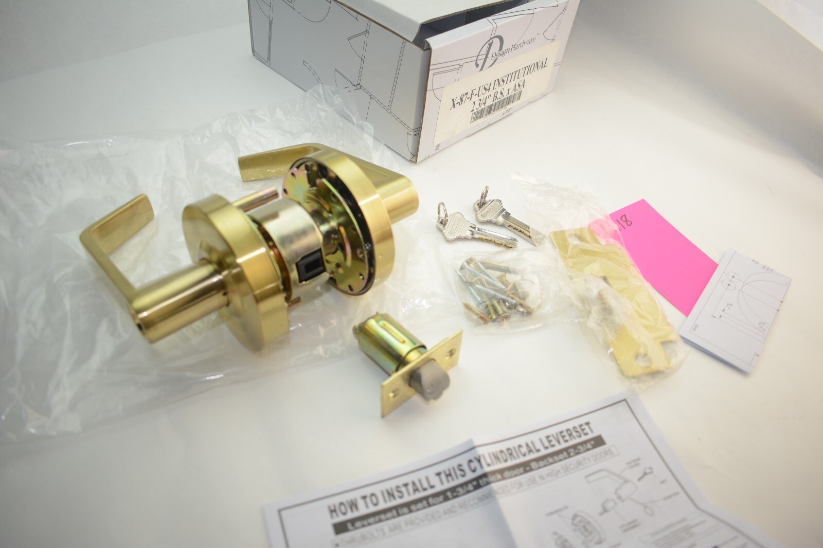 Design Hardware X-87-F institutional Lever Lock HeavyDuty Door handle KEYS brass