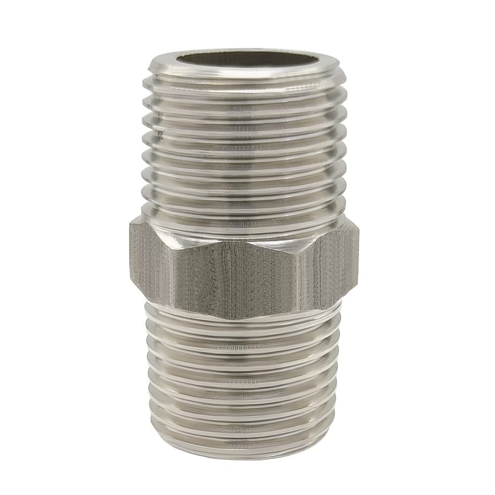 Hooshing 2PCS Hex Nipple 1/2″ x NPT (O.D x O.D: 3/4″ x 3/4″), Silver