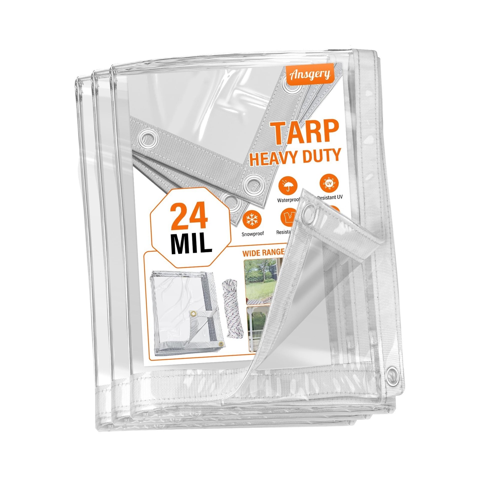 24 Mil Clear Tarps Heavy Duty Waterproof,Clear Tarp 8×10 FT,Tear-Resistant,An…
