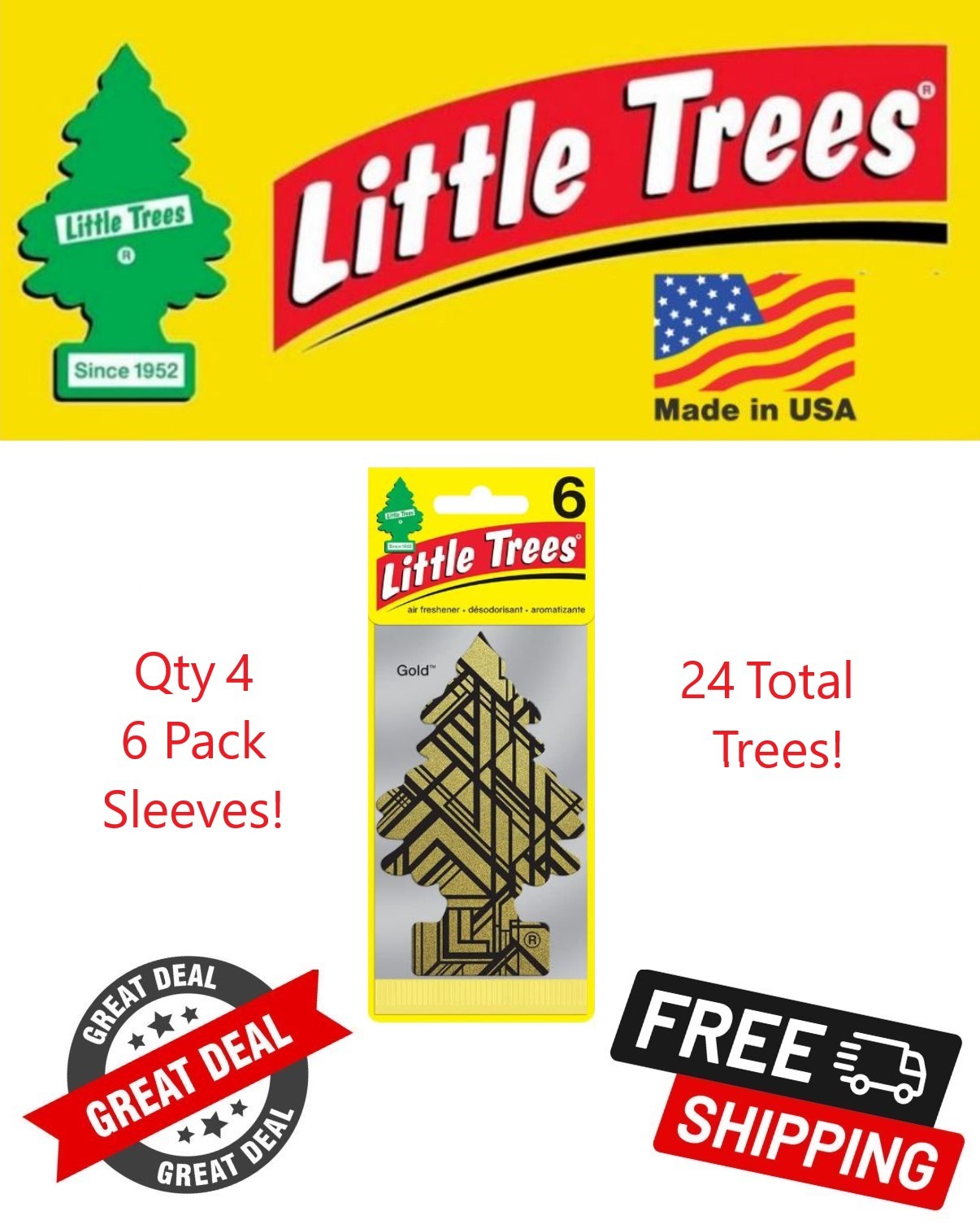Little Trees 60210 Gold Scented Hanging Air Freshener for Car & Home 24 Pack!