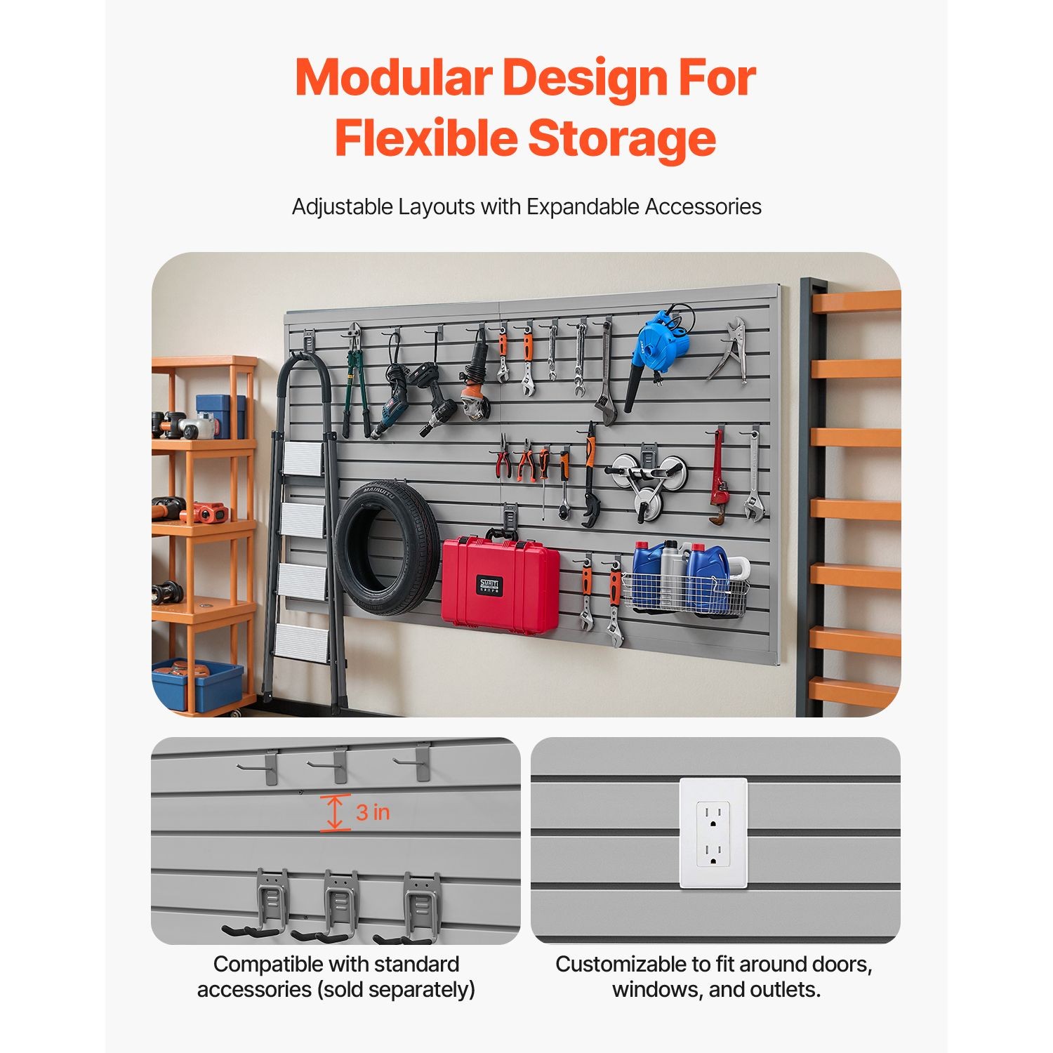 PVC Garage Slatwall Panel 8×4 ft Gray with Accessories, Easy Install for Storage