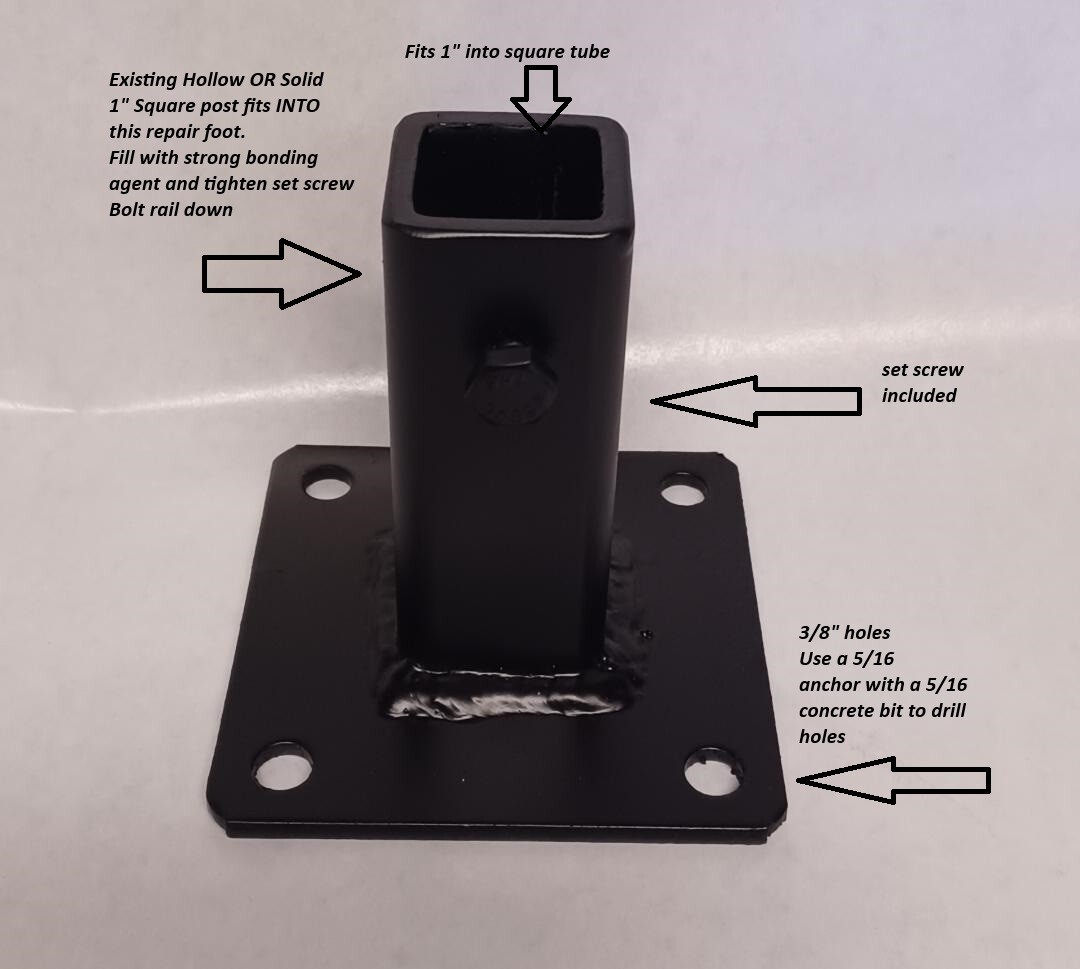2 Railing REPAIR Base for 1″ Loose POSTS 6 1/2″ Slip OVER existing RAILS 1″ P.P.