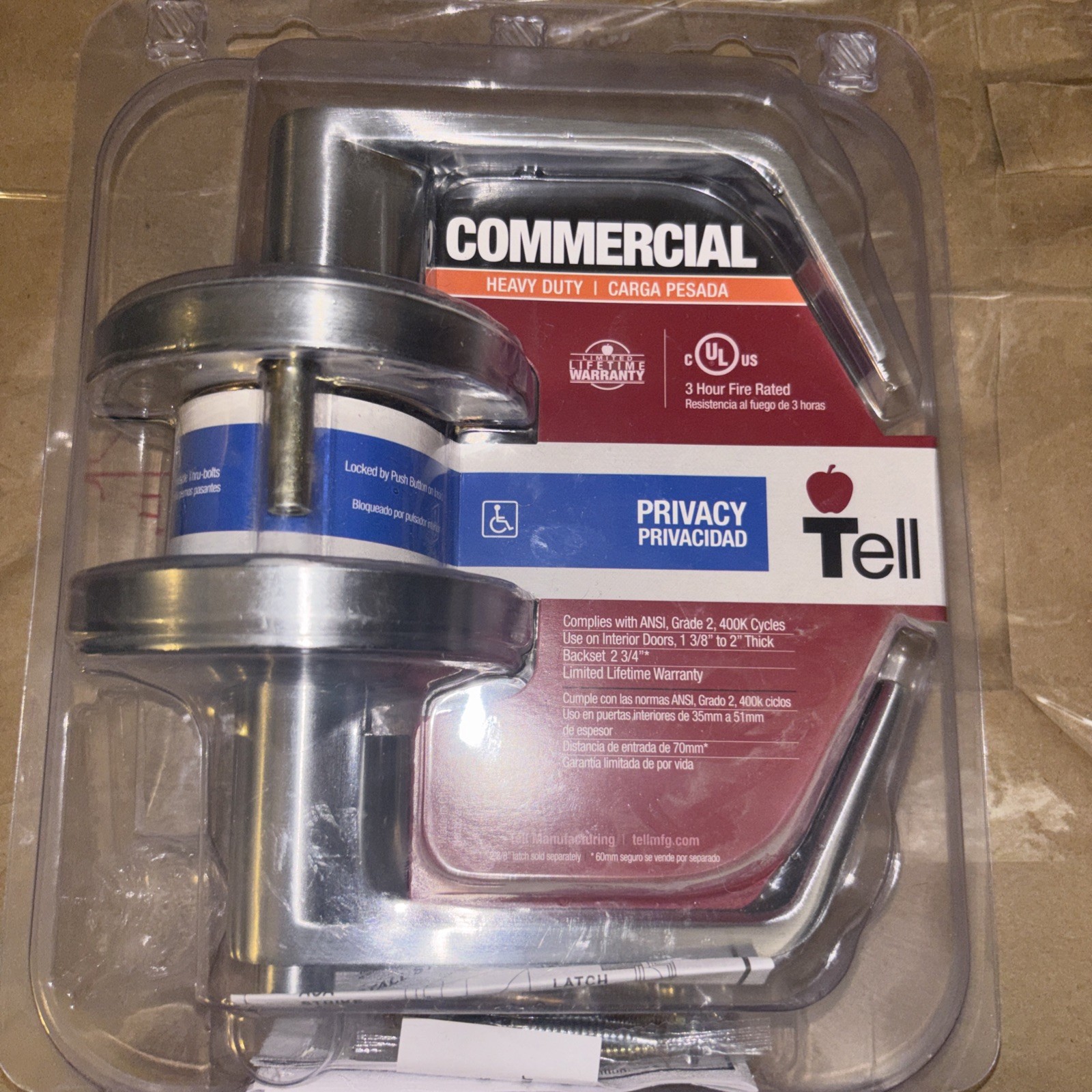 Tell Commercial Heavy Duty Privacy satin Chrome Door Handle LC2676 new unopened