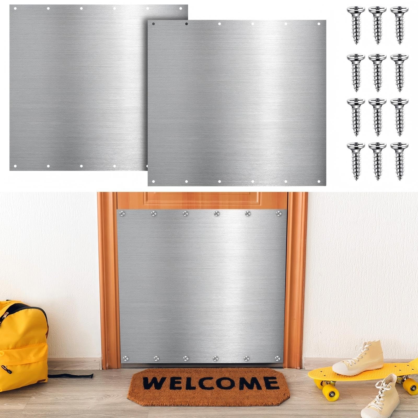 Therwen 2 Sets 36 x 36 Inches Silver Door Kick Plate for Exterior Doors, Sati…