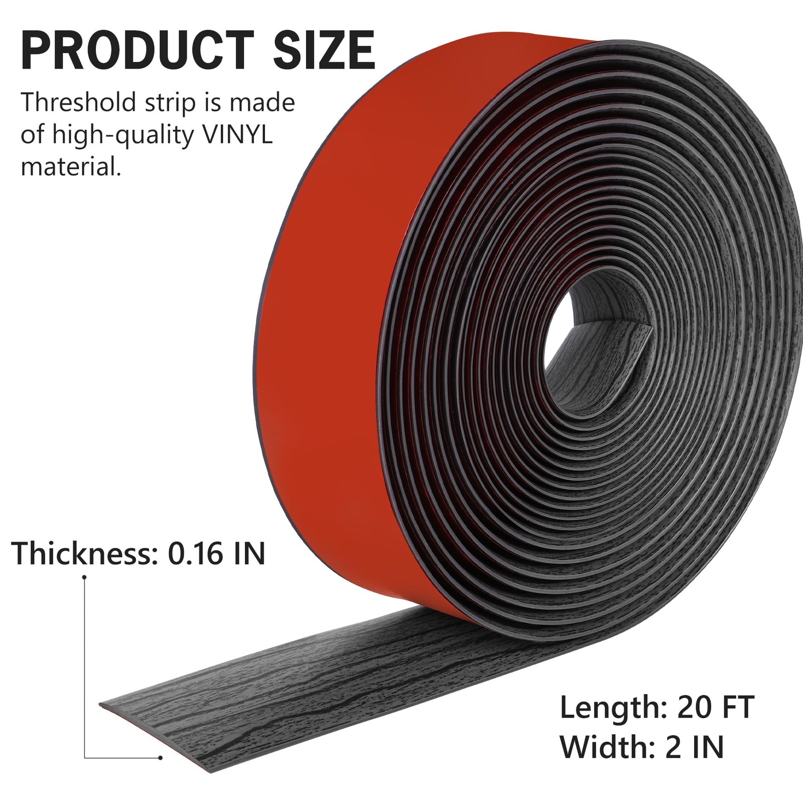 20Ft Floor Transition Strip Self Adhesive Vinyl Cover 5cm, 20Ft, Gray