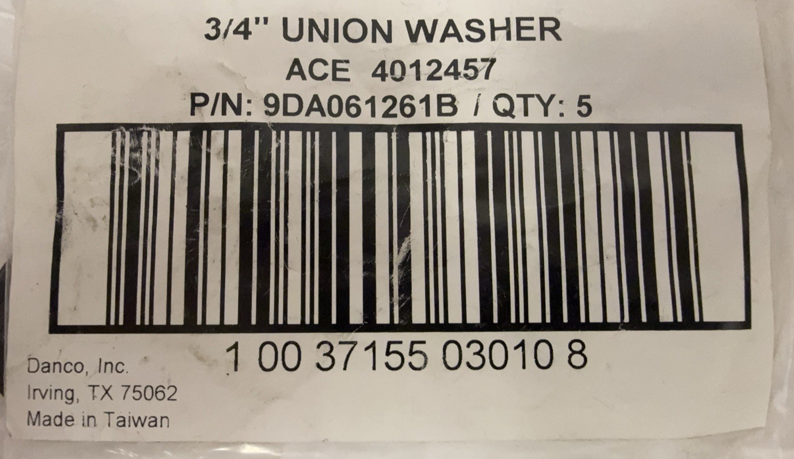 Danco 9da061261B 3/4″StandardUnion Washer-13/8″ OD X 15/16″I D X 3/32″ H- 5 Pack