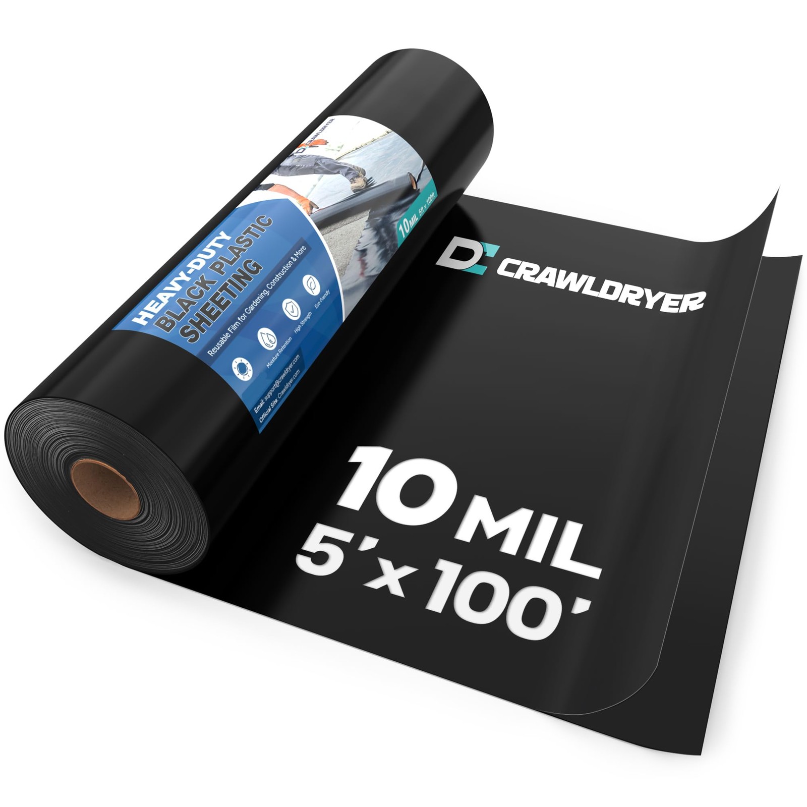 Crawldryer Black Plastic Sheeting, 10 Mil 5′ x 100′, 10 x