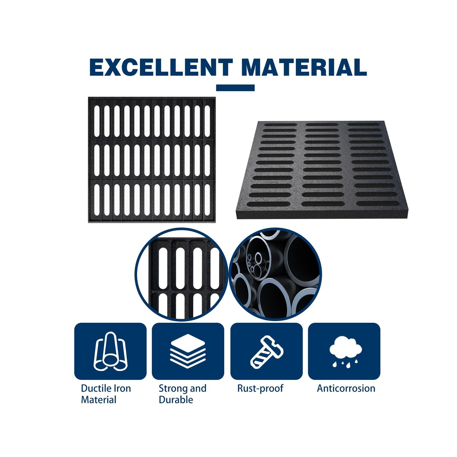 Cast Iron Drain Grate, 24 * 24in Outdoor Drain Cover, B125 Class Ductile Iron…
