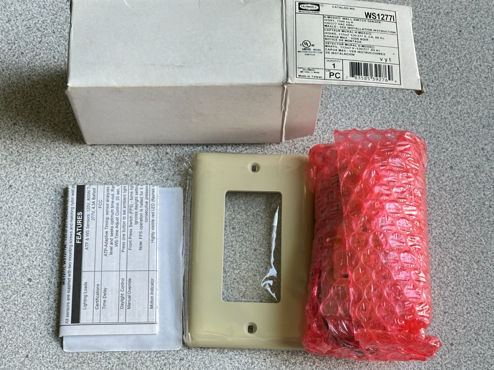 NEW HUBBELL WS1277I PASSIVE IR OCCUPANCY SENSOR WALL SWITCH IVORY