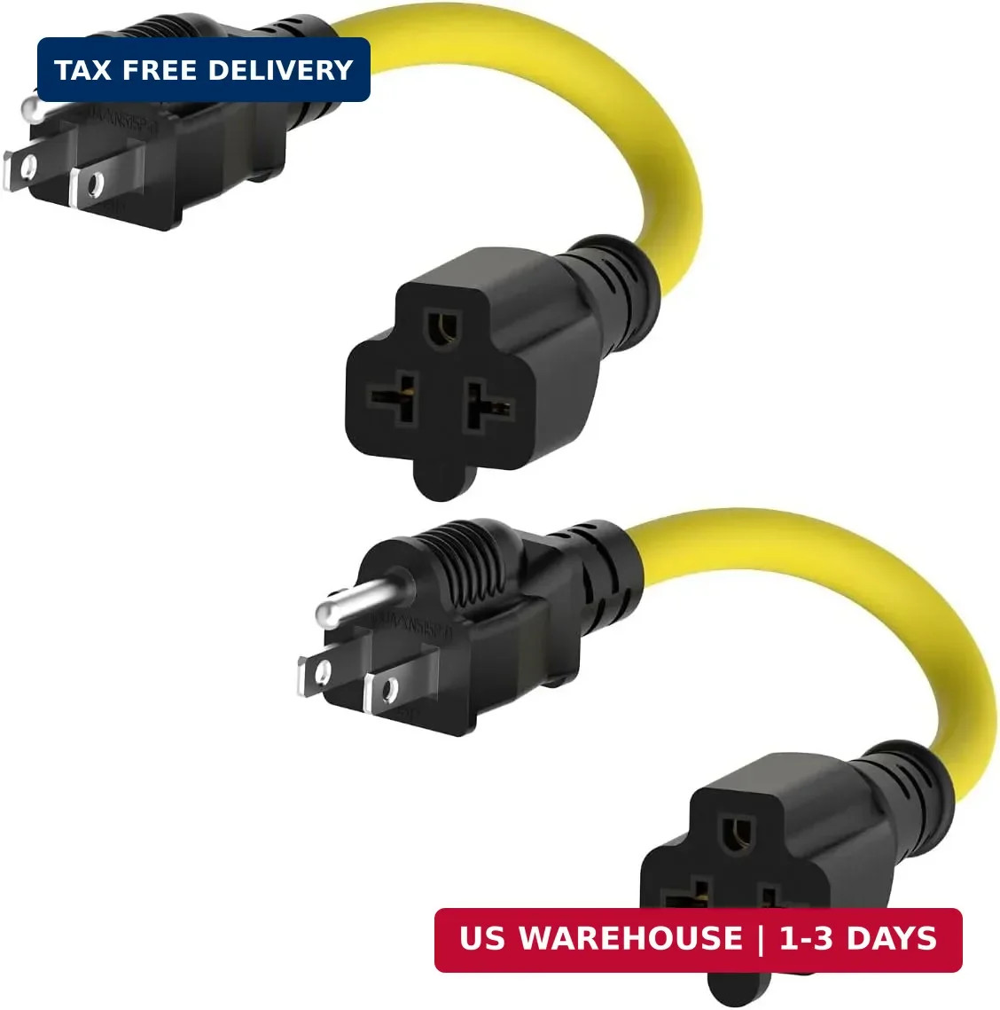 [2PACK] 1FT 15 Amp Household AC Plug to 20 Amp T-Blade Adapter Cable 12AWG Nema