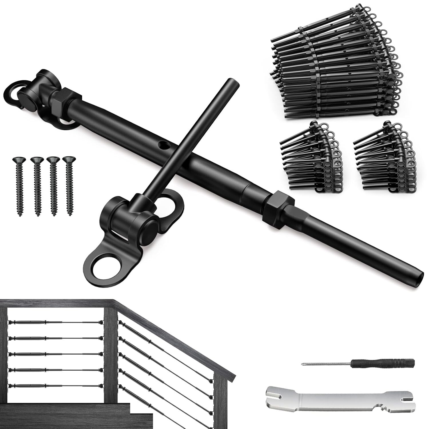 60 Pair 1/8″ Black Cable Railing Kit Swage Toggle Turnbuckle Hardware,T316 Stain